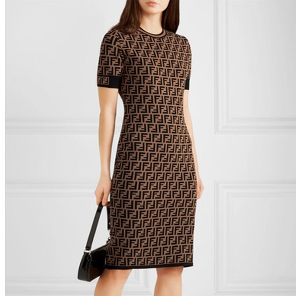 Fendi Brown Forever-FF Knit Dress Throw It On Turn It Up